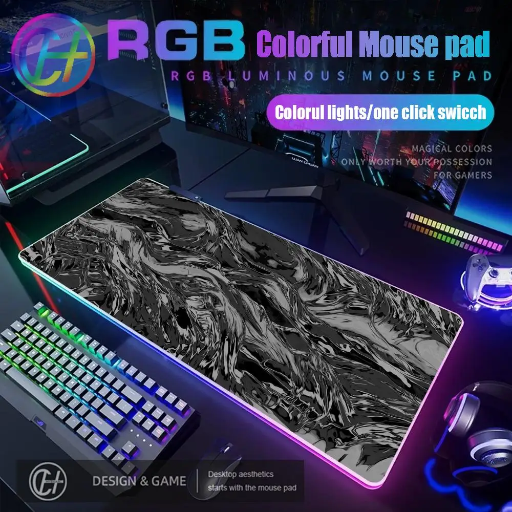 HYBXAXC Computer Mouse Pad Strata Liquid Gaming Accessory Mouse Pad RGB Gaming Mouse Pad Desk Mat Gamer Large LED Light Rubber