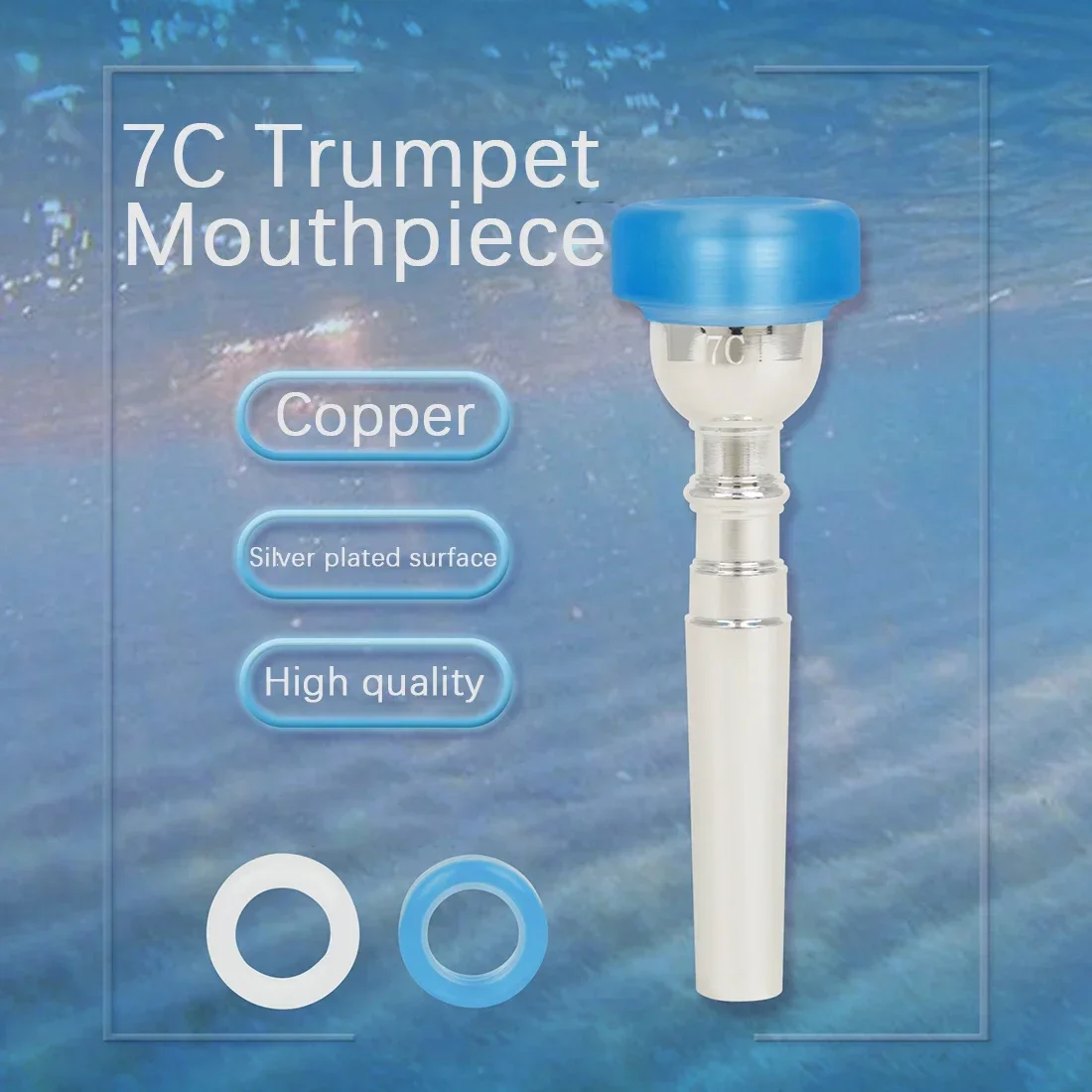 7C Trumpet Mouthpiece With 2 Cover Instrument Accessories 9.8mm Silver-plated Horn Mouth Good Quality Brass Instrument Parts