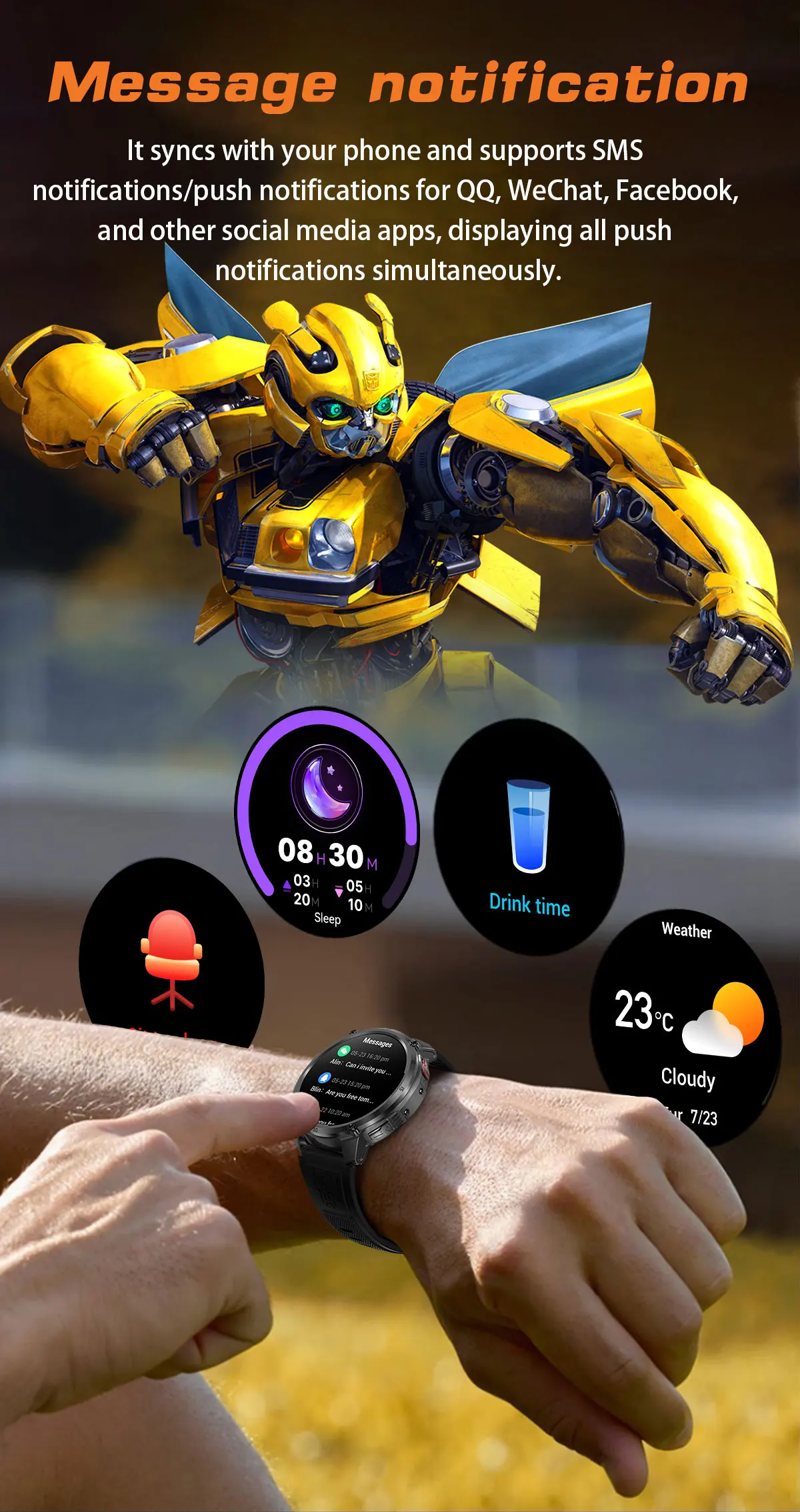 2026 Neue T-RX5 1200mAh Akku Smartwatch für Herren 1,7" HD-Bildschirm Kompass Taktische Taschenlampe IP68 Wasserdicht BT-Anruf Militäruhr – Detail 12