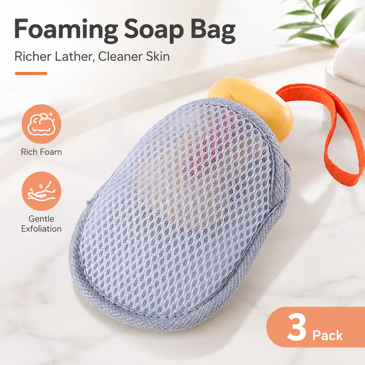 3PCS Soap Saver Bag Soap Foaming Net Double Sided Lather Mesh Hanging Pouch for Bar Soap Bath Shower Bathroom Body Cleansing