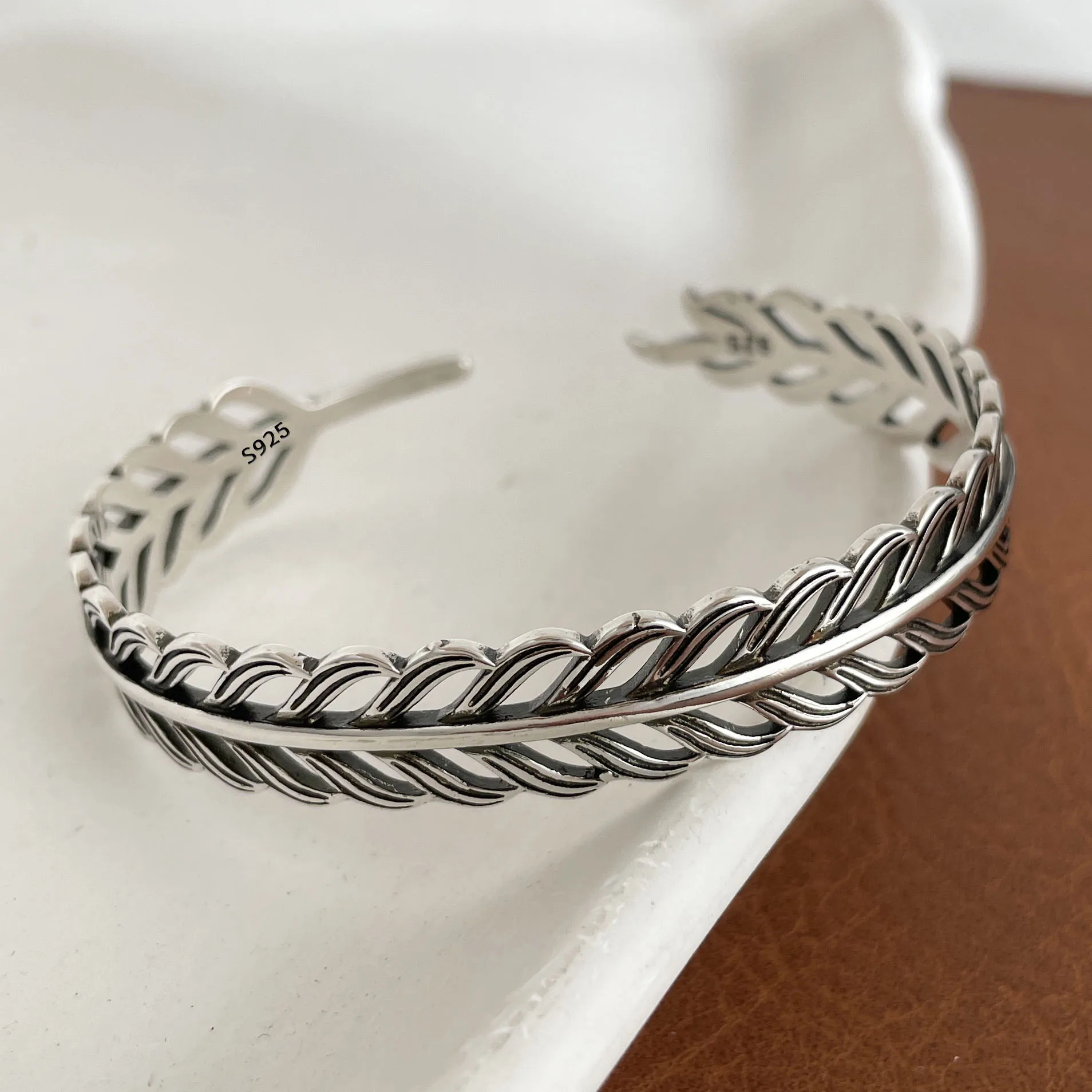 100 % massives 925er Sterlingsilber-Metallarmband für Damen, Vintage, handgefertigt, schlicht, Retro-Kette, Herz-Armband, Geburtstagsgeschenk, Party