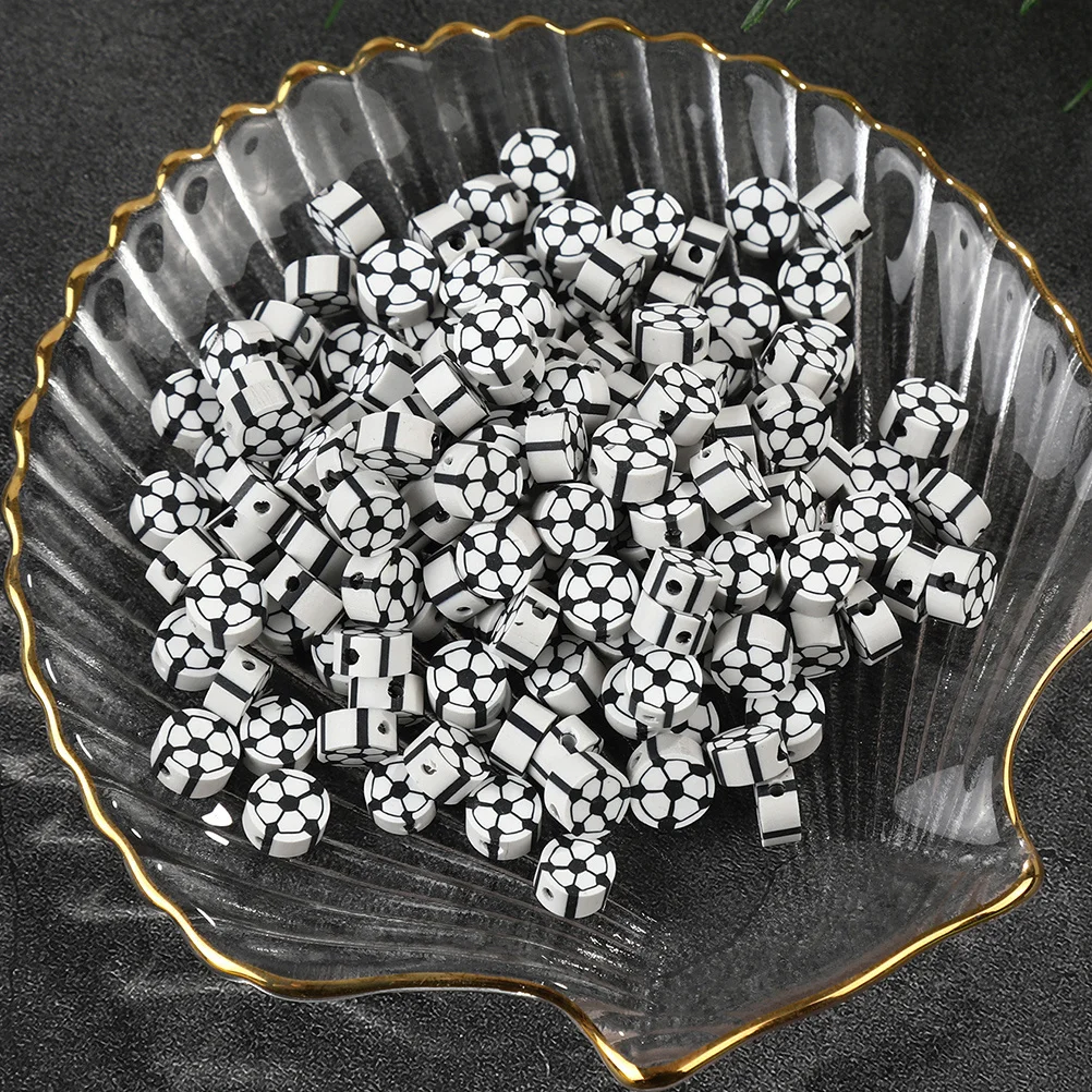 100 قطعة بوليمر كلاي كرة القدم خزر عازل الرياضة DIY بها بنفسك صنع المجوهرات أساور قلادة جالبة للحظ الرياضة مروحة هدية الخرز للحرف اليدوية #6