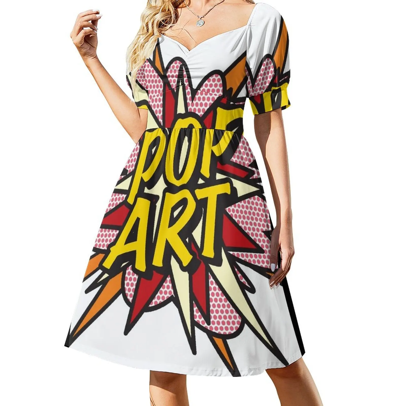 

POP ART Comic Book Flash Modern Art Pop Culture Short Sleeved Dress Beachwear Dresses gala birthday dress Dress