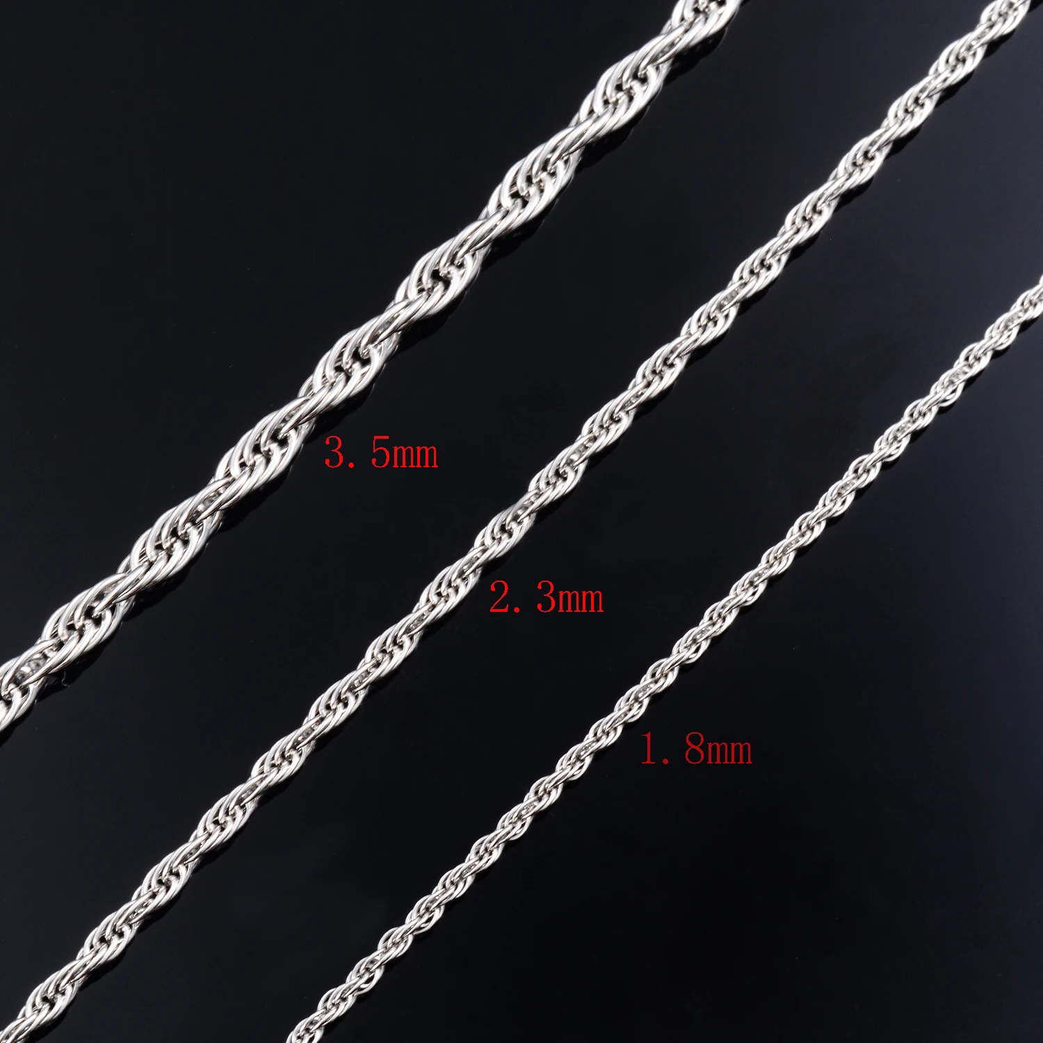 2023 New Style Stainless Steel Twisted Curb Rope Chain Necklace Silve Color Width 1.8mm/2.3mm/3.5mm For Women Men's Jewelry Gift