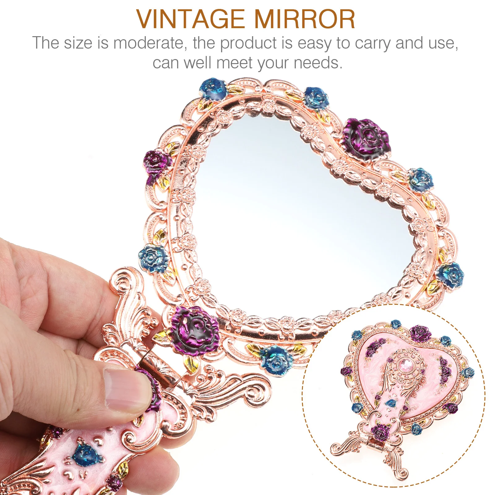 

Vintage Mirror Round and Comb Compact Handheld Mirrors Foldable