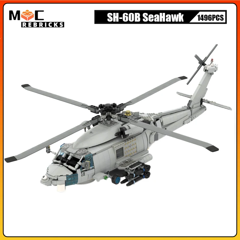 MOC US States Navy Tactial SH-60B SeaHawk Armed Helicopter Model Technology Building Blocks DIY Puzzle Brick Toy For Kids Adults