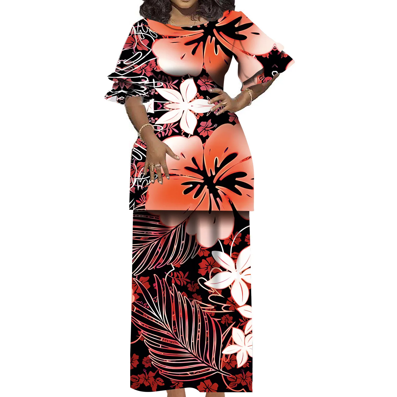 Samoa Club Vrouwen Puletasi Polynesische Vrouwen Jurk Custom Hibiscus Bloem Vintage Design Lange Rok 3d Gedrukt