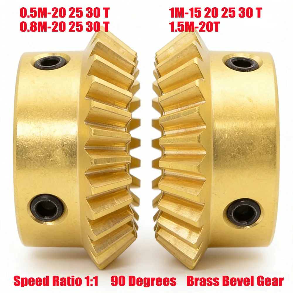 1pc 0.5M 0.8M 1M 1.5M 1:1 Brass Bevel Gear 15 20 25 30 Teeth 90 Degrees Meshing Angle Gears Bore 3/4/5/6/8/10/12/14/15mm