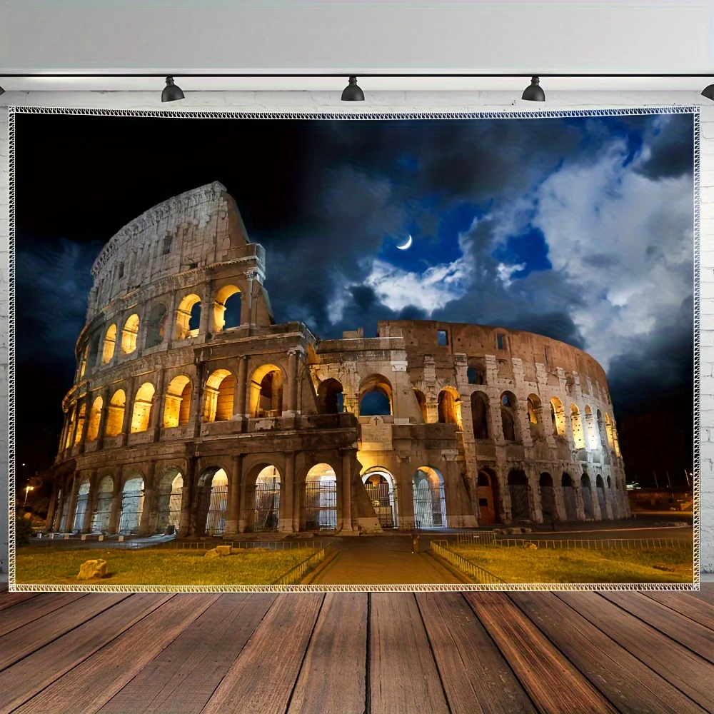 Roman Colosseum Night Tapestry Ancient Architecture Moonlight Wall Art Living Room Sofa Background Historic Landmark Decor