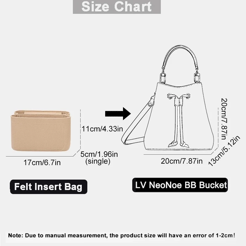For LV Neonoe BB Bucket Felt Insert Bags Organizer Cosmetic Bag Handbag Shaper Bag Makeup Travel Inner Purse view 2