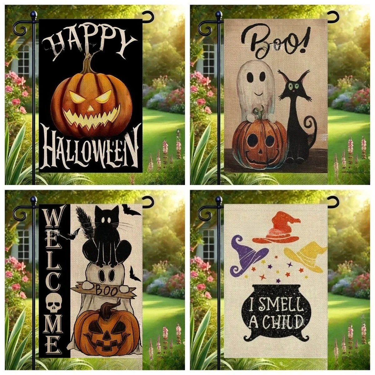 

1 шт., Хэллоуин, призрак, тыква, сад, приветственный флаг, декор двора, двухсторонний флаг дома, приветственные украшения, без флагштока