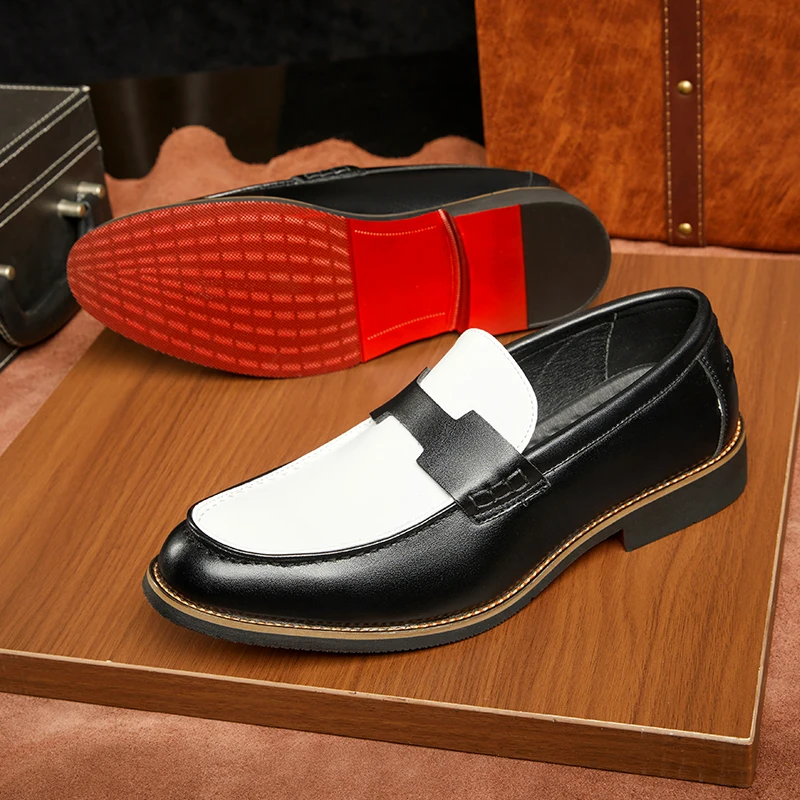 

Luxury Brand Loafers Men's Black and White Color Leather Shoes Slip-on Fashion Soft-soled Casual Shoes Party Wedding Moccasin