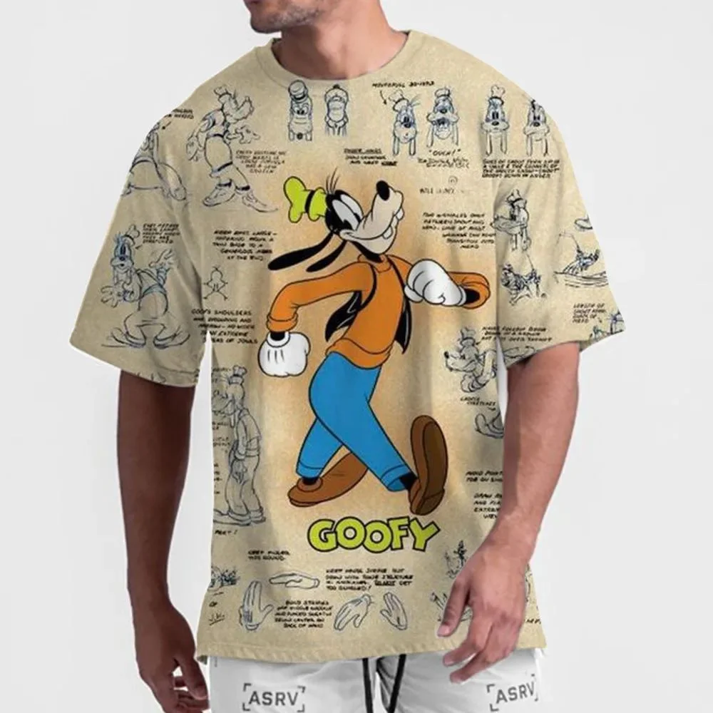 Disney Funny Goofy Printed T-Shirt Men Sumemr Fashion Tops Tees Male Cartoon Short Sleeve Clothing Casual Stylish Streetwear