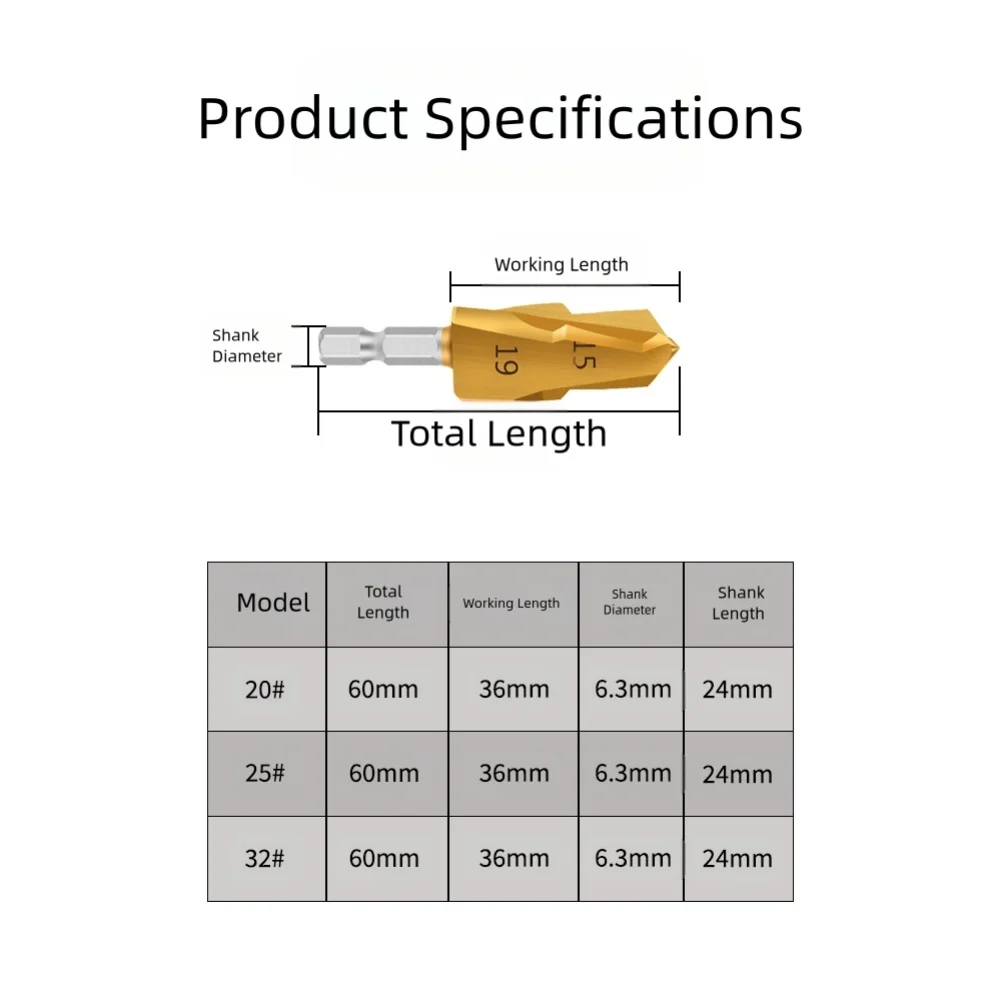 Broca de elevación PPR recubierta de titanio, vástago hexagonal de 20/25/32mm, taladro escalonado para expansión de tubería de agua, herramienta de mano, 2 uds.