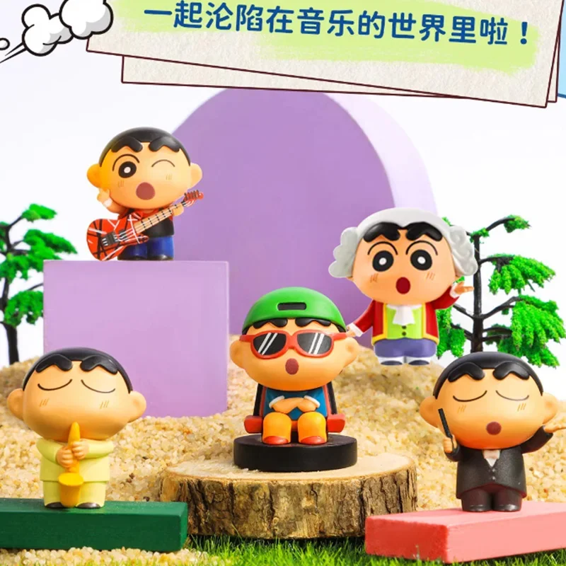 Shinchan Shinnosuke Nohara familia cápsula juguetes Mini estatuilla Shiro Himawari Misae Hiroshi Tsuru muñeca juguetes coleccionar adornos