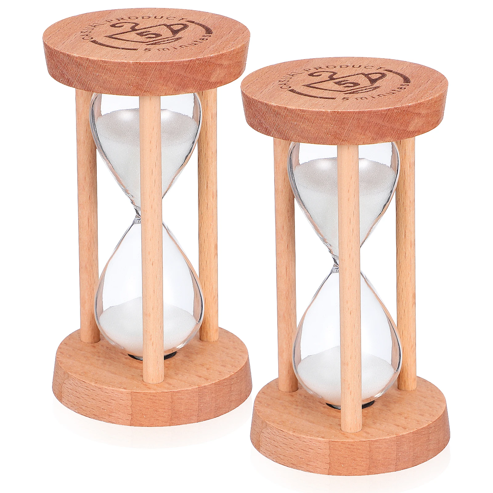 

2pcs White 5 Minute Creative Triple Column Wood Glass Sand Timer Elegant Design Accurate Minute Kitchen Timer Timekeeping Tool