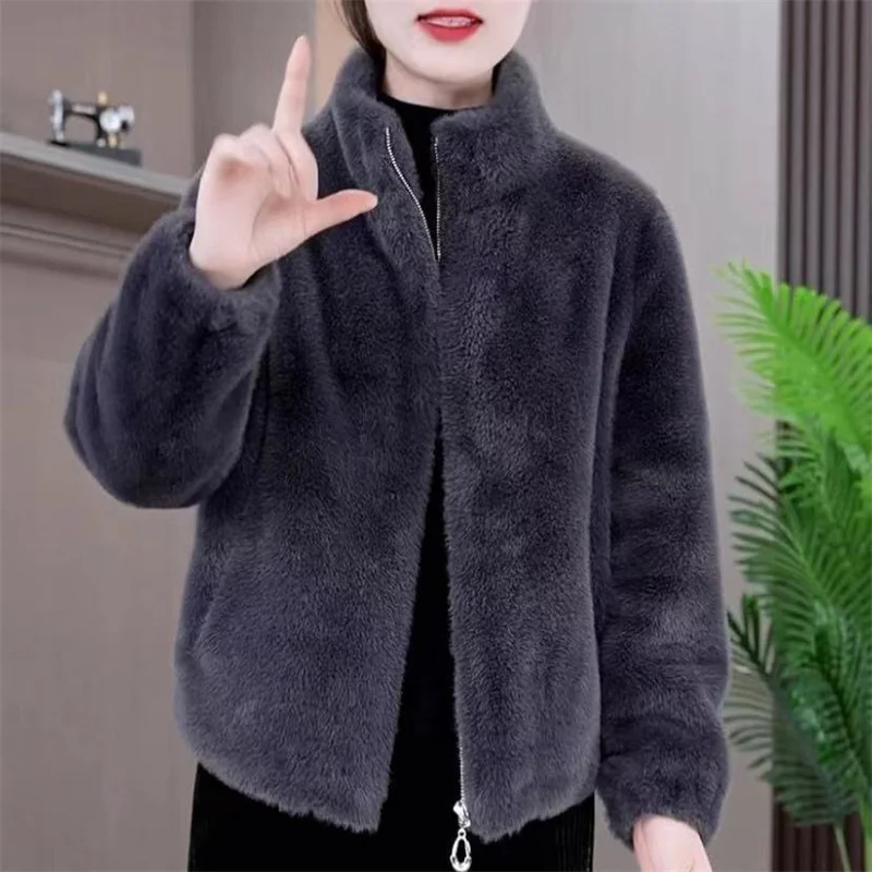 

Winter Cardigan Coat Women 2024 Stand Collar Jacket High Quality Short Outerwear Fashion Padded Warm Mao Mao Overcoat Ladies Top
