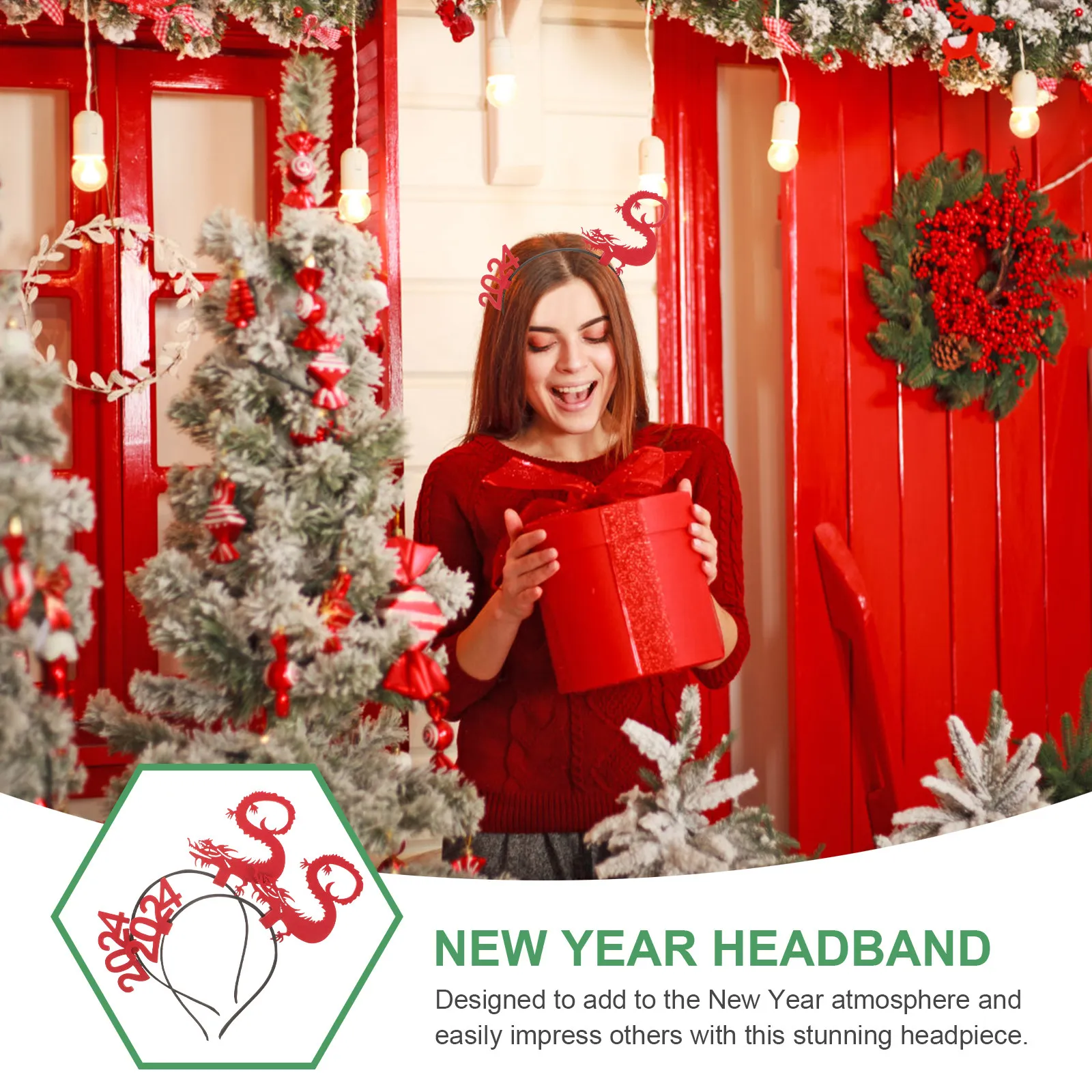 4Pcs Lucky Red Dragon Headband 2024 New Year Hairband Party Favor Zodiac Hair Accessory Dragon Headband New Year Hair Band