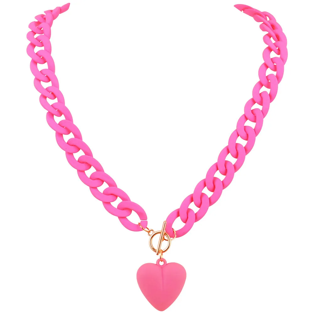 FishSheep Punk Acrylic Chain Love Heart Pendant Necklace For Women Matte Colorful Choker Long Necklace 2022 Fashion Jewelry Gift