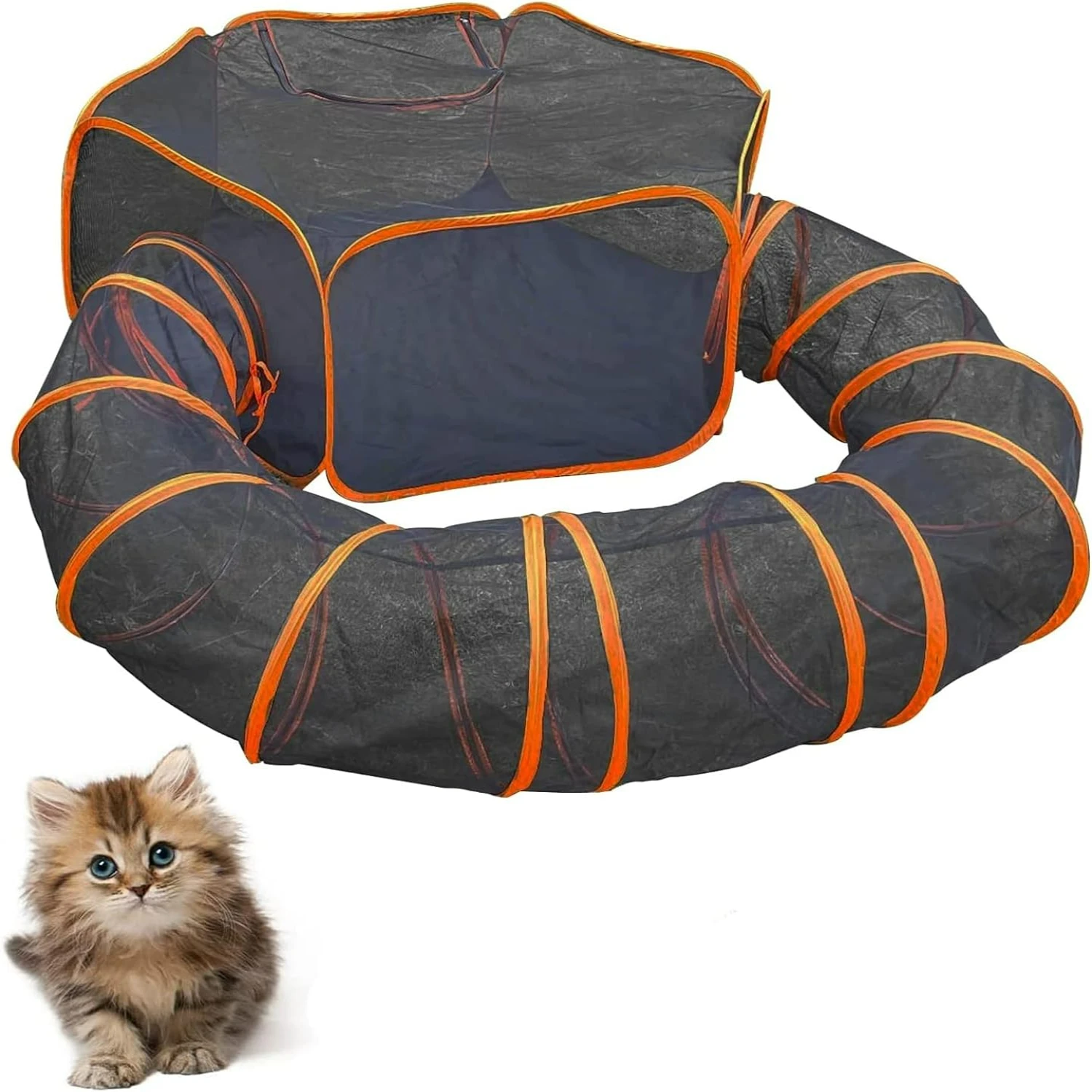 

Breathable Portable Large Outdoor Orange Cat Enclosures Playground with Tunnels Foldable Design - Ideal for Small Animals and Pe