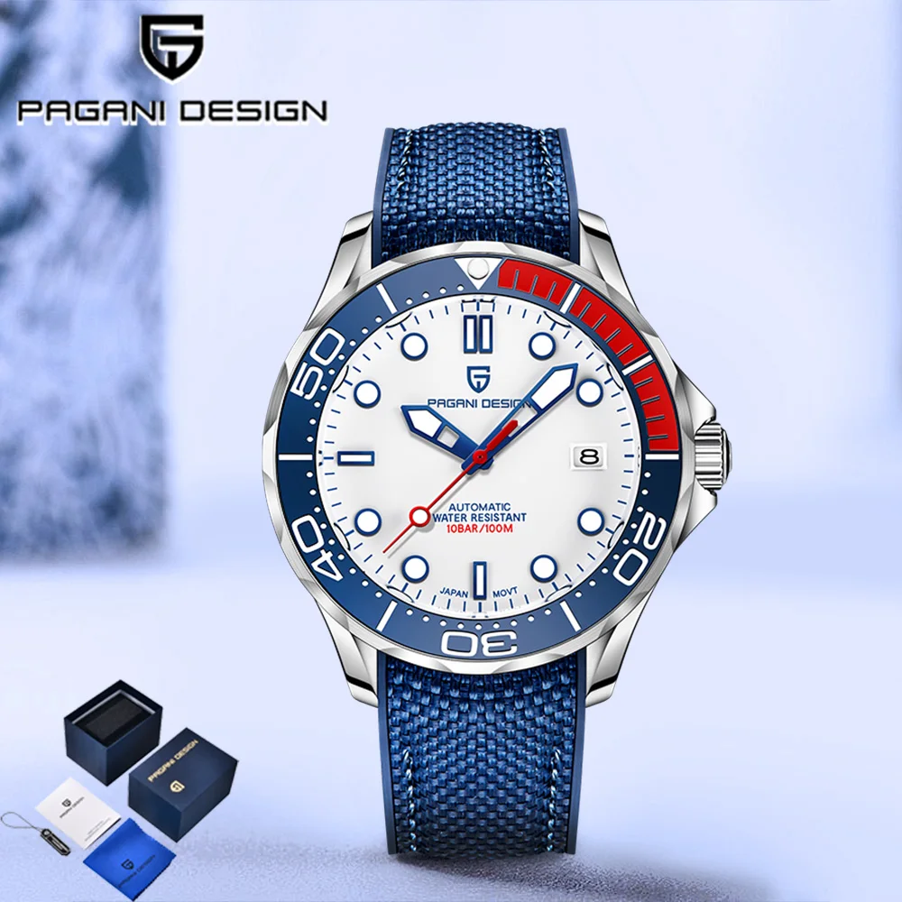 2025 باجاني ديزاين 007 ساعة ميكانيكية للرجال موضة ساعة أوتوماتيكية صندوق هدايا رجالي NH35A ساعة كريستال الياقوت المقاوم للصدأ