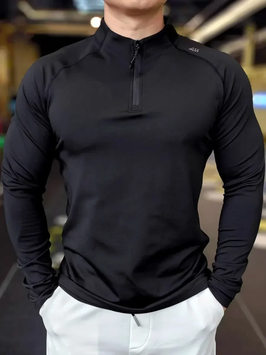 2024 New Spring Autumn American Slim-fit Warm Elastic Gym Fitness Running Training Sports Long-sleeved T-shirt Style Men