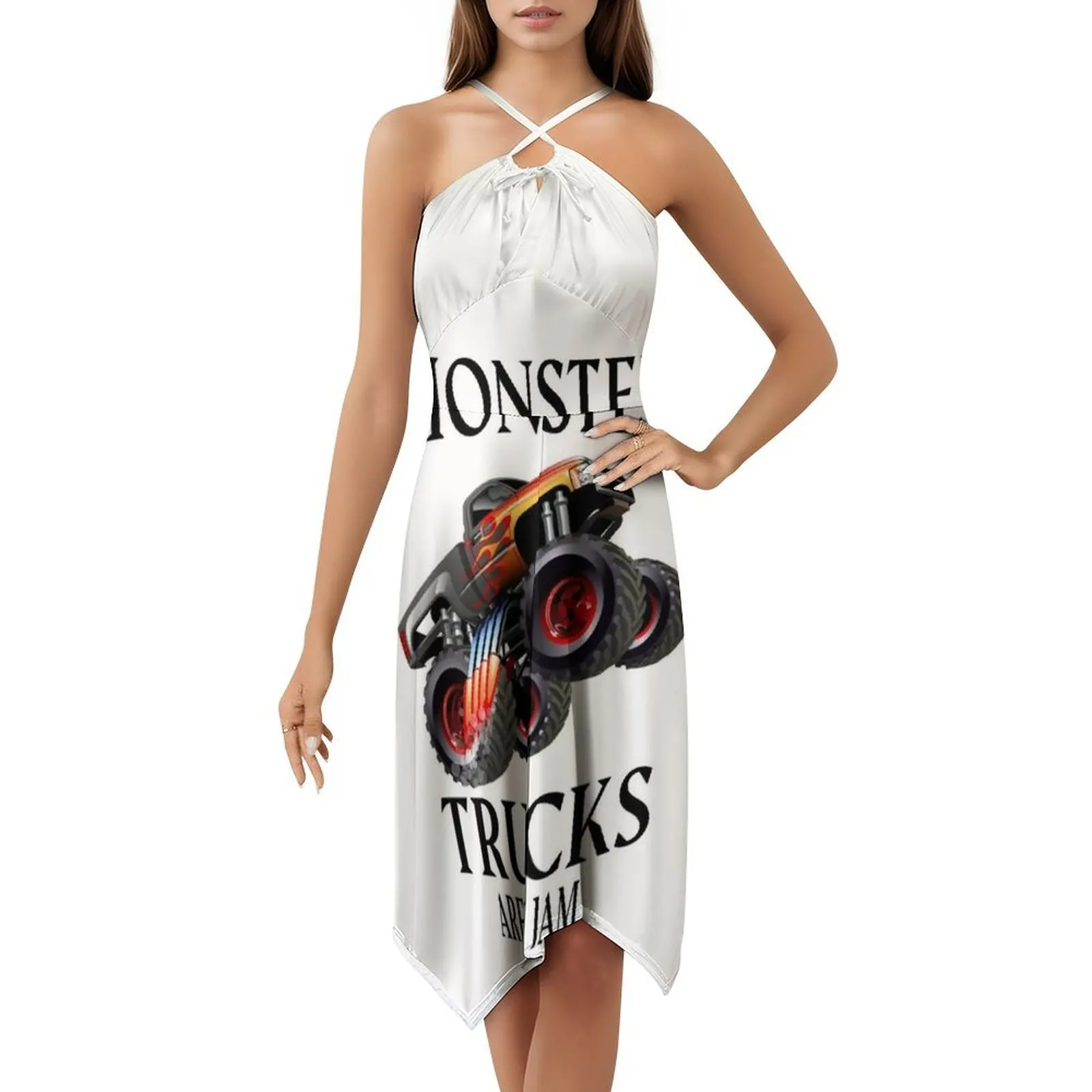 شاحنات الوحش هي مربي. فستان سموك زهري للنساء للربيع والصيف فستان كاجوال للحفلات Monster Trucks Are My Jam مضحك