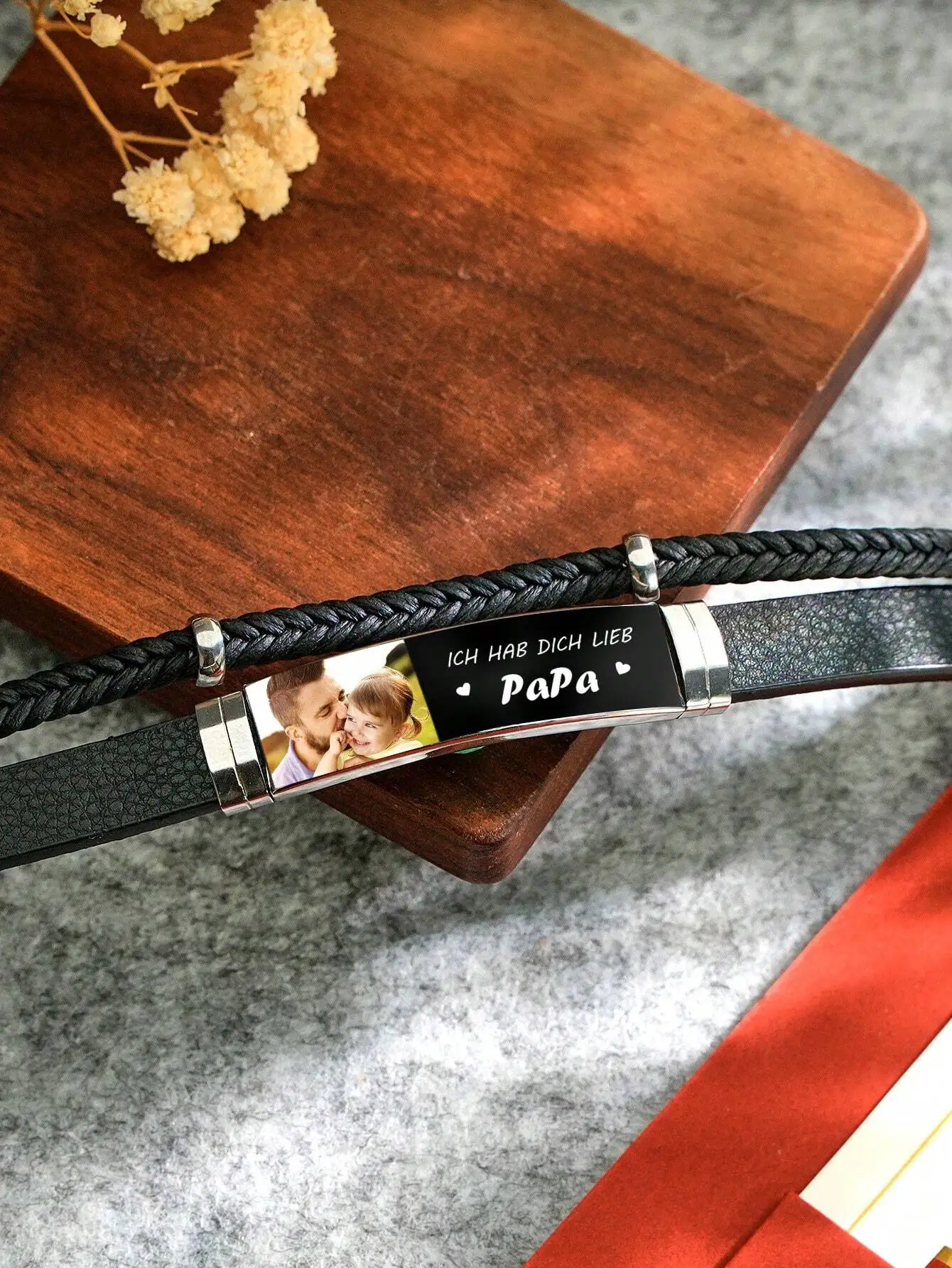 Customized Photo Leather Bracelet with Personalized Text Photo Bracelet Double Layer Black Leather Bracelet Jewelry Gift for Men - Image 6