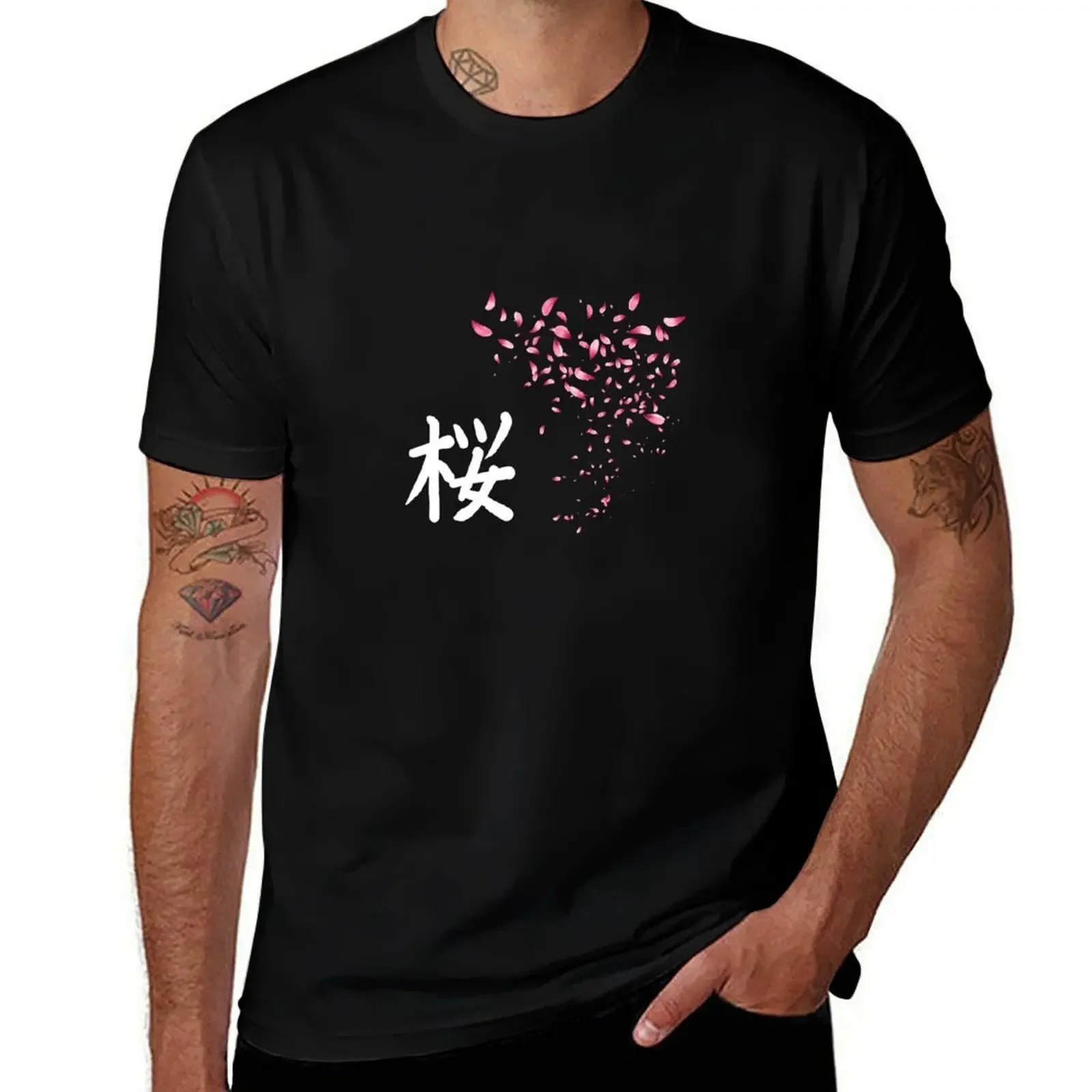 Sakura Leaf Flower Cherry Blossom With Japanese Kanji T-Shirt luxury t-shirt vintage clothes tshirts for men