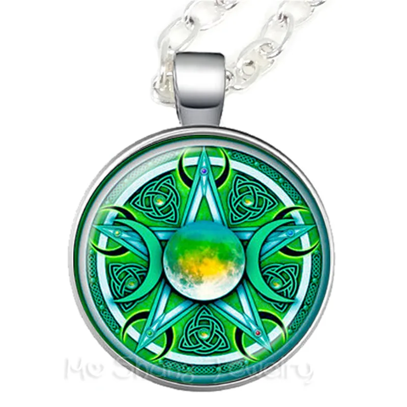 Triple Moon Goddess Wicca Pentagram Magic Amulet Talisman Women Moon Necklace Tibetan Vintage Jewelry Gift For Family Talisman