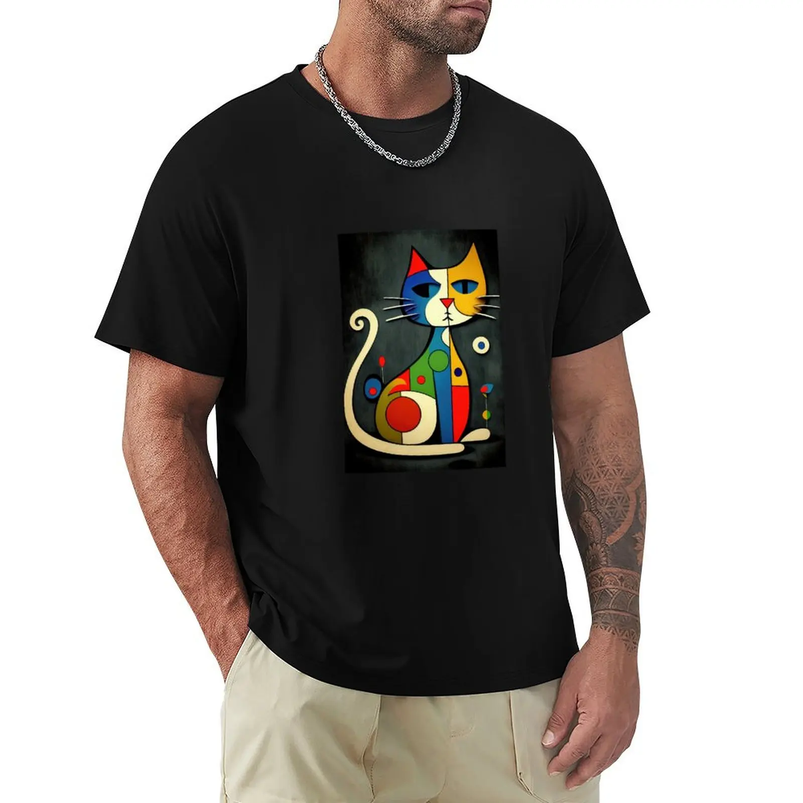 Mid Century Colorful Cat 9 Abstract Art Print Painting Wall Decor T-Shirt Simple Trendy Casual T-Shirt