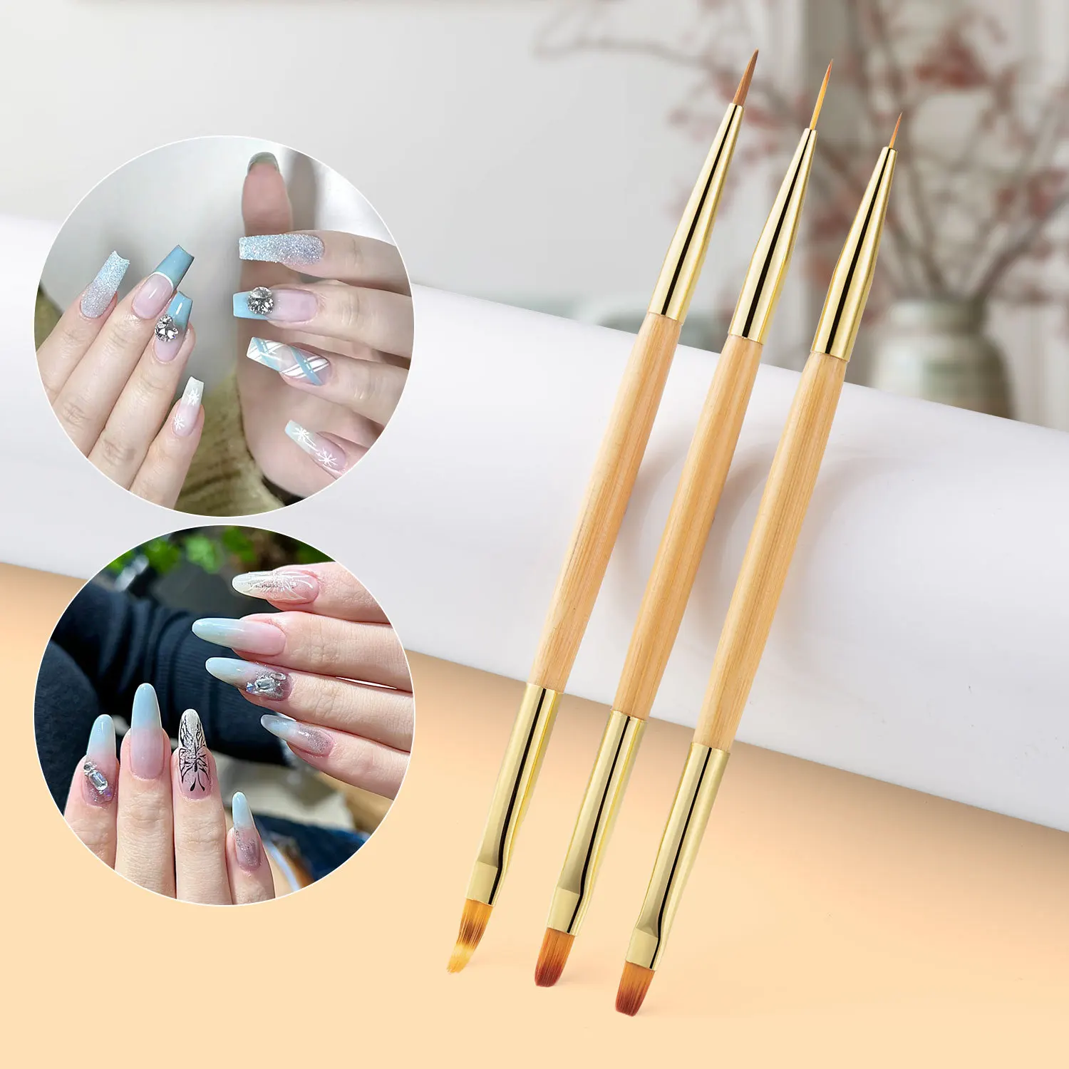 1Pc Double End Nail Brush Pen 3D Tips DIY UV Gel Flowers Liner Brush Painting Pen Professional Salon Manicure Tools