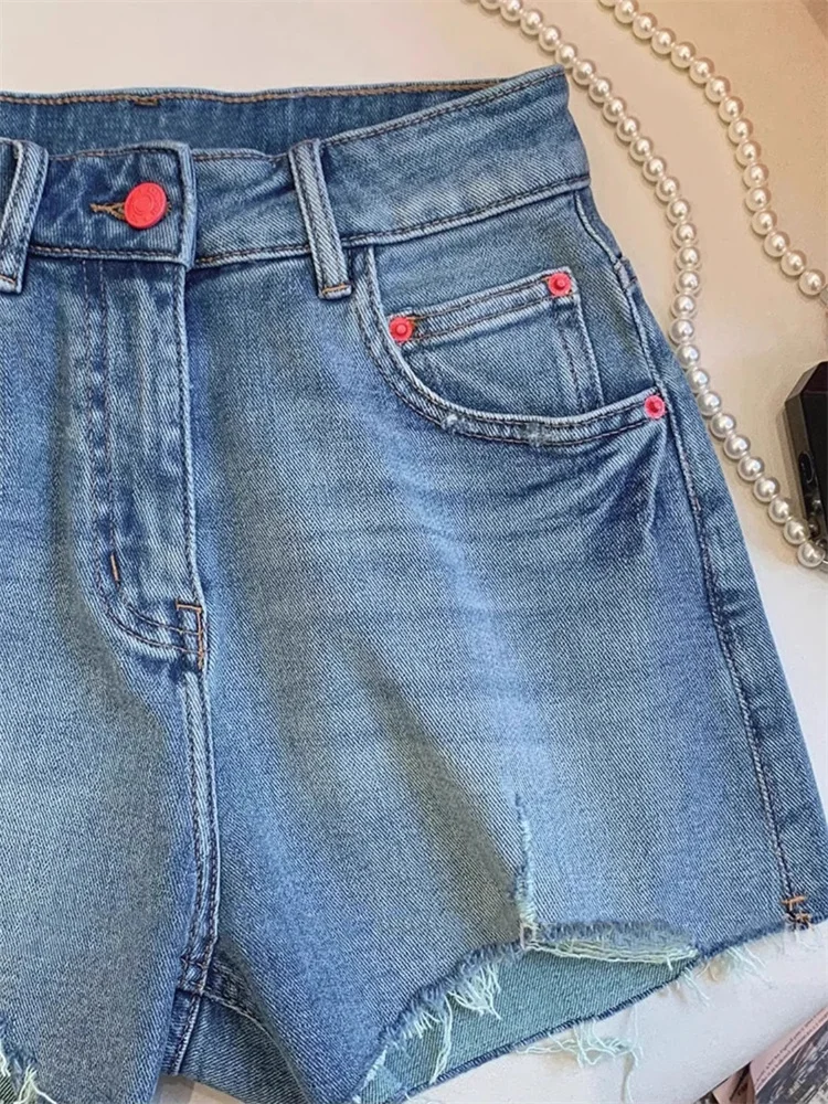 Summer Casual High Street  Jeans orts Women's Faionable Youthful Slimming Contrast Color Denim Skirts
