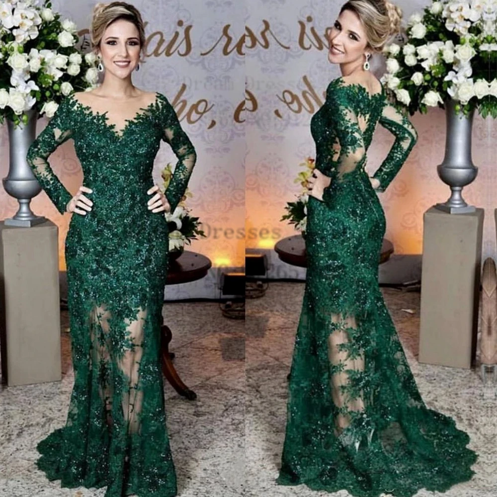 Vestido retrô verde escuro para mãe da noiva, bainha de renda com decote em v, costas abertas, vestidos artesanais de festa florais para mãe, varrer e escovar, 2023