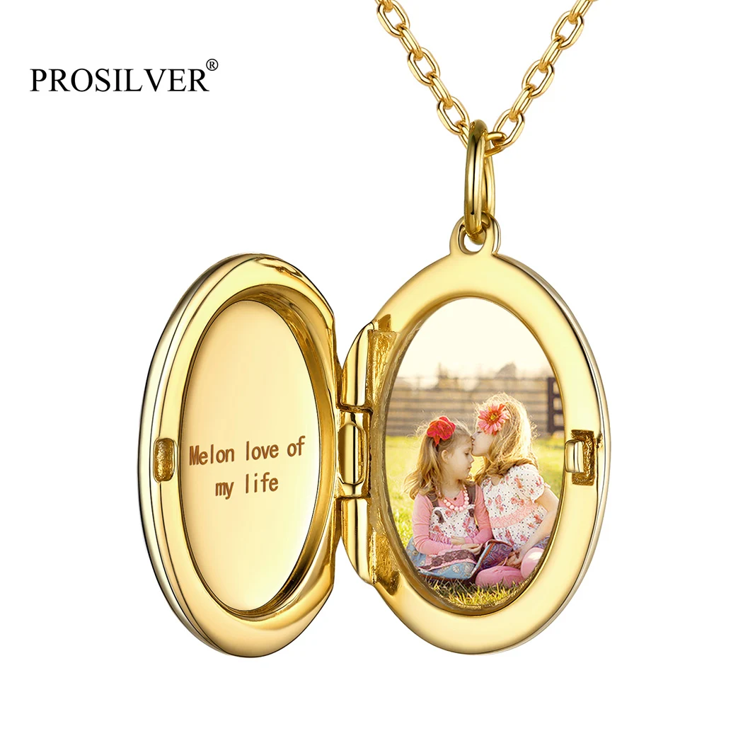 PROSILVER 925 Sterling Silver Personalized Photo Necklaces For Women Teens Girl Oval Locket Gold/Silver Color Custom Pendant