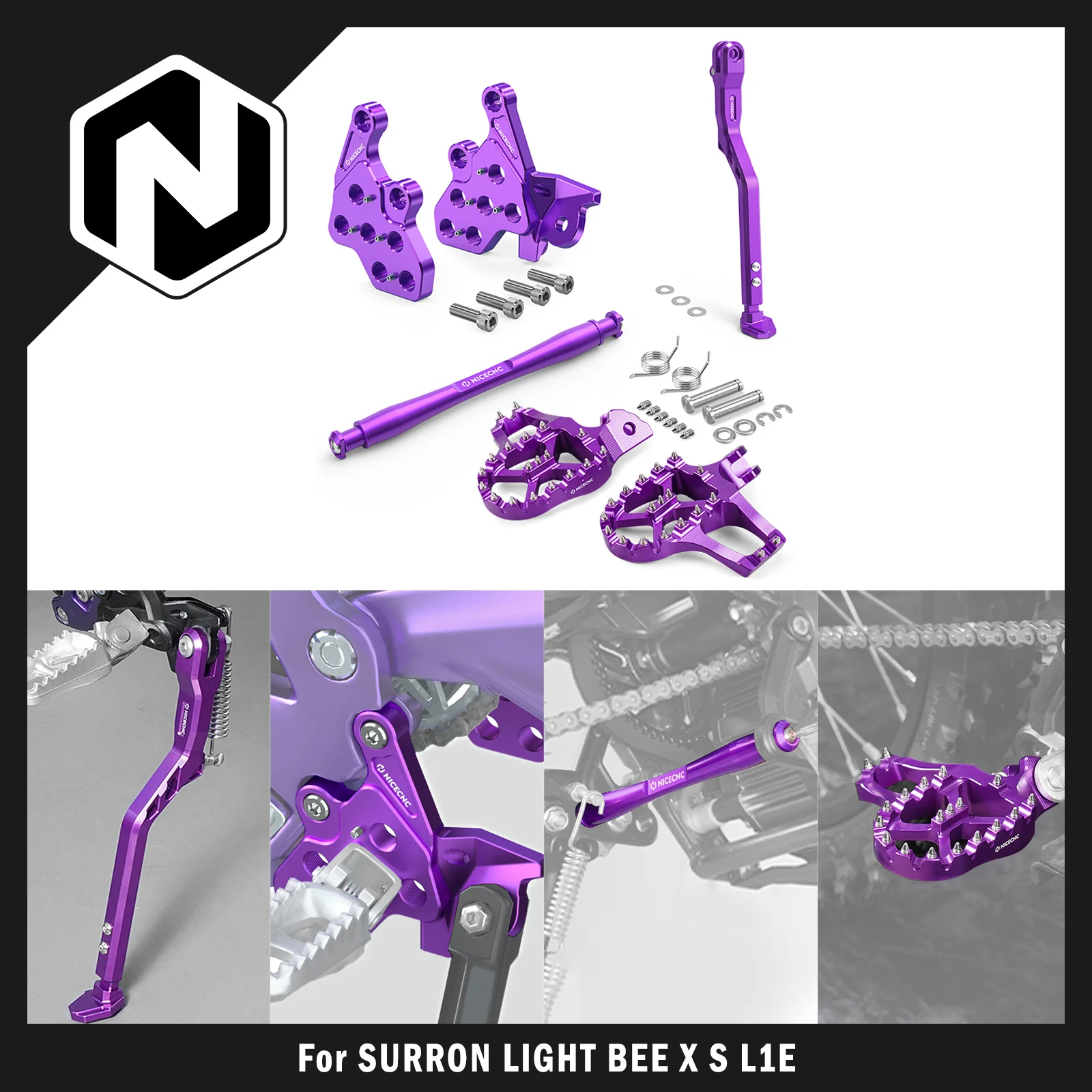 

NICECNC For Surron Light Bee X S L1E For Segway X160 X260 Extender Foot Pegs Bracket Package Support Brace Adjustable Kick Stand