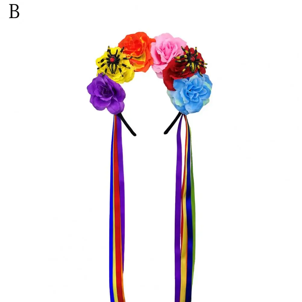 

Lightweight Hair Accessory Colorful Flower Decor Hair Hoop Colorful Flower Decor Women's Satin Headband Hair Hoop for Halloween