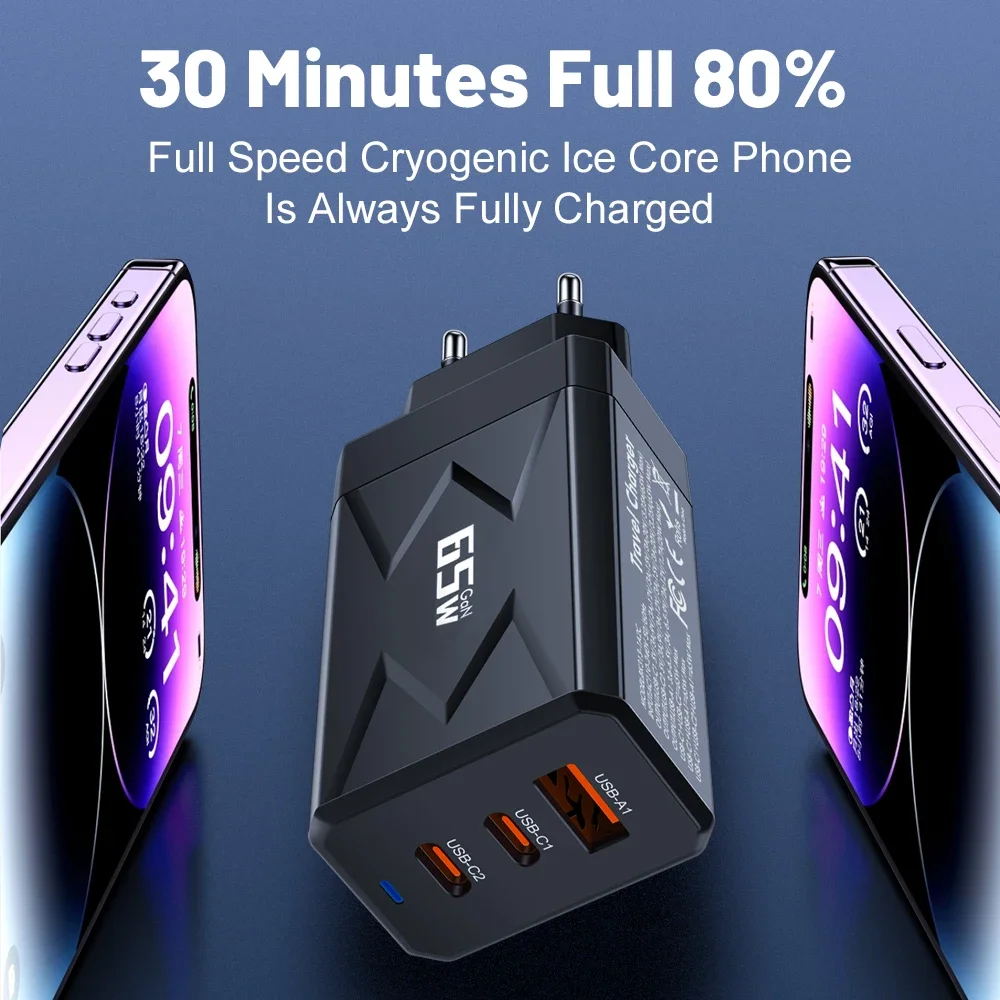 PD 65W GaN Charger Fast Charging USB Type C Wall Phone Quick Charge Adapter For iPhone Xiaomi Huawei Samsung QC3.0 EU/US/KR Plug