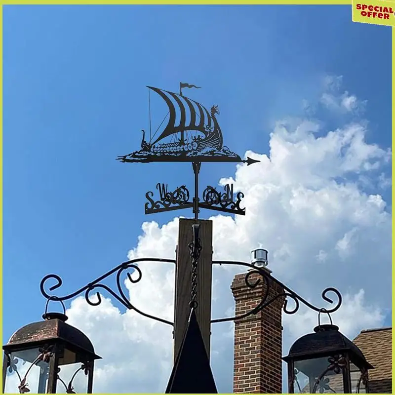 

A34R Metal Weather Vane Vintage Pirate Ship Wind Vane Wind Direction Indicator For Outdoor Garden Roof Paddock Decoration