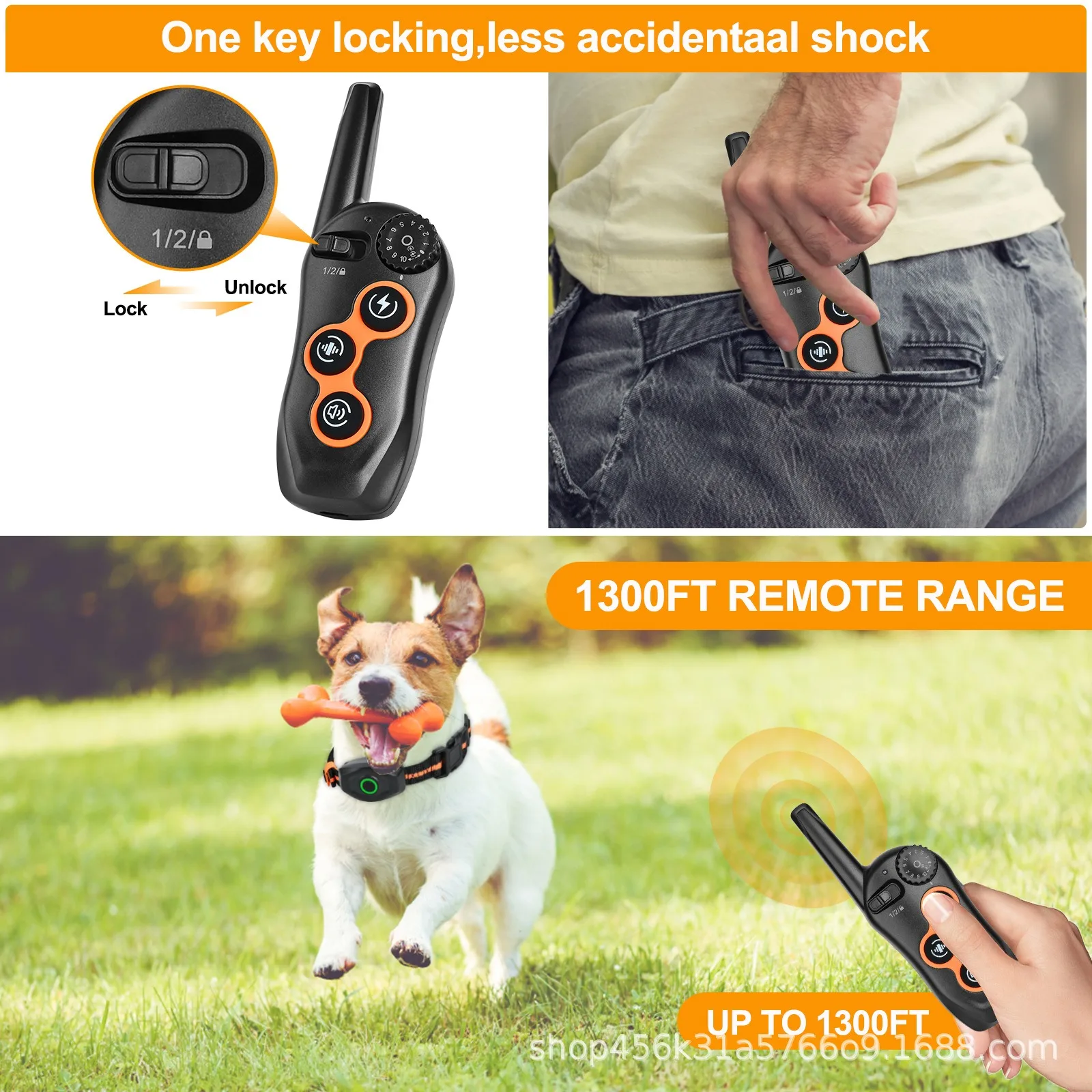 Training Collar Shock Collar with Remote Range1300ft 3 Training Modes Rechargeable Electric Shock Collar Small Medium Large Dogs