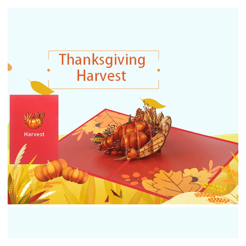 

Thanksgiving Greeting Card with Envelope, 3D Pop Up, Turkey, Pumpkin, Holiday Party, Invitation, Gift, Postcard