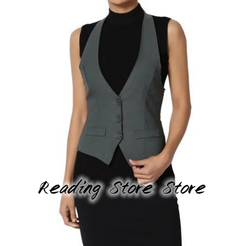 Women's Vest Pure Color Elegant OL V-neck Single-breasted Office Dress Work Clothes Female Business Wedding 2023