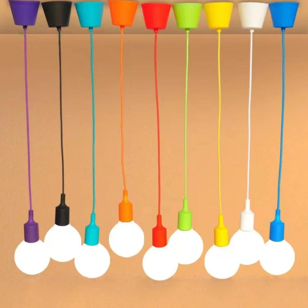 E27 Silica Gel Pendant Light with Eletrical Wire Green/Yellow/Red Pendant Lamp for Dining Room/Children Room