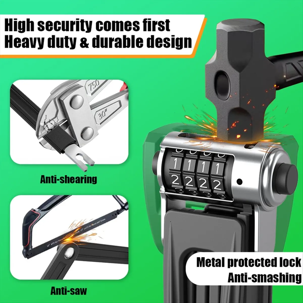 ABJX  Folding Bike Lock with Air Tag Bracket, High Security Combination Lock for E-Bikes and Scooters DROP SHIPPING