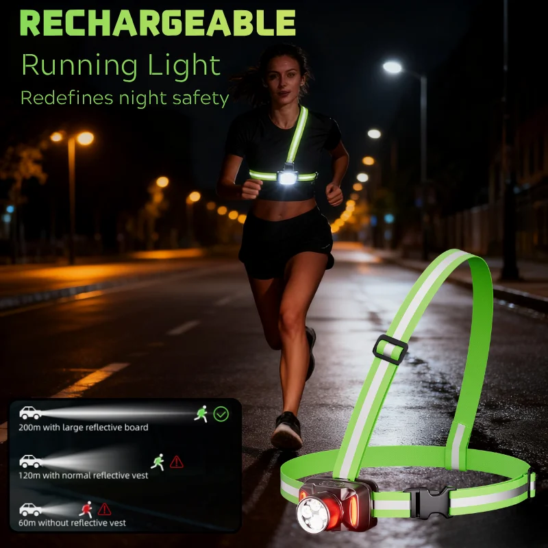 

USB Rechargeable LED Safety Vest For Running Cycling 500m Visible Elastic Band Reflective Jacket For Men Women Kids Adult