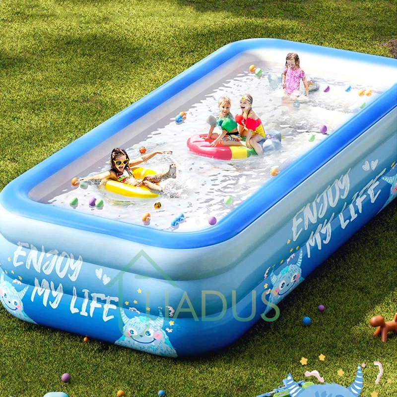 Piscina inflable grande y gruesa con diseño de peces, piscina de juegos al aire libre duradera y plegable para niños, familia, fiesta acuática, vacaciones
