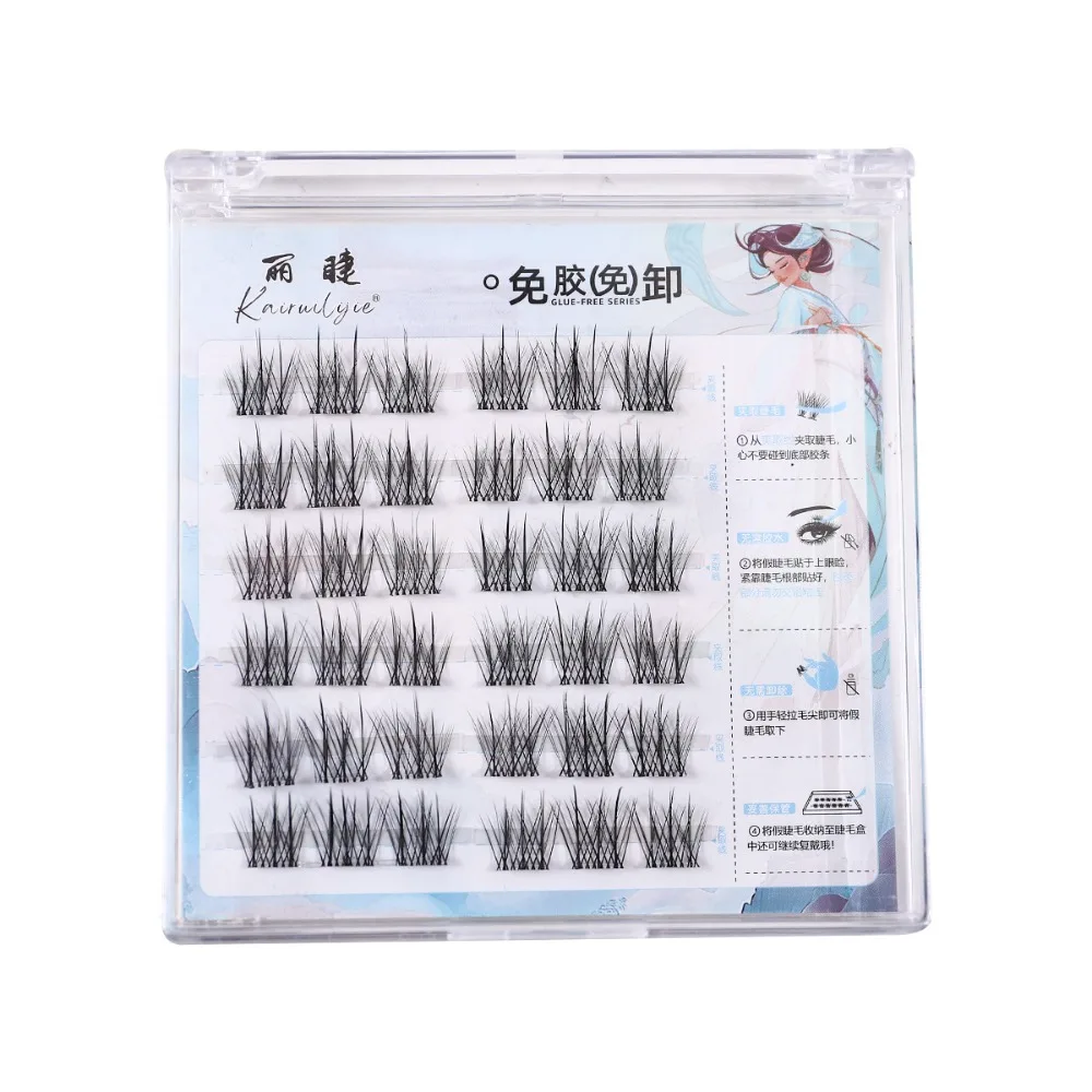 Doux bricolage auto-adhésif cils grappes vaporeux Extension sans colle faux cils réutilisable adhésif individuel faux cils dame