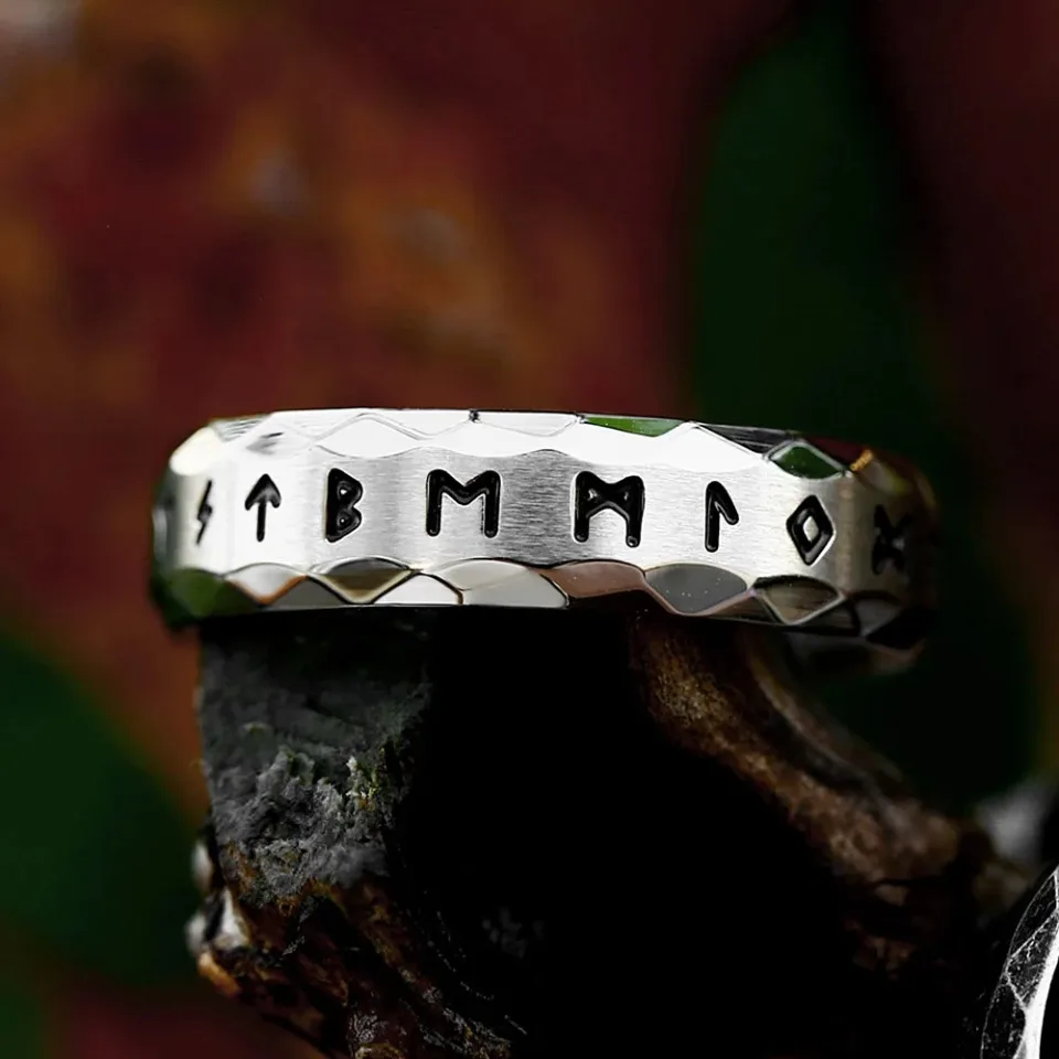 خمر بسيط فايكنغ رون الدائري للرجال النساء 316L الفولاذ المقاوم للصدأ الشمال أودين رون خواتم زوجين خاتم هدايا مجوهرات أنيقة بالجملة #5