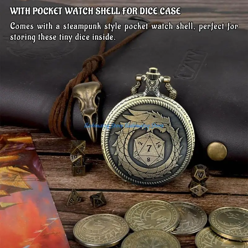 

573B Unique Pocket Watch with Micro Polyhedral Set 6mm Micro Polyhedral Dices Set Game Tools Suitable for Gaming