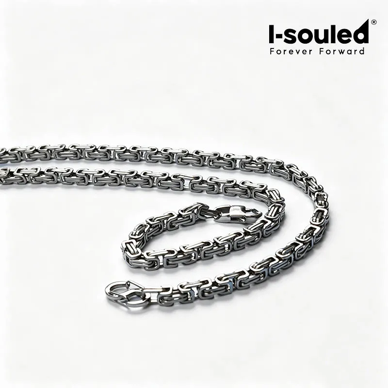 

Men's 5mm Edgy Titanium Chain Bracelet And Necklace 3D Square Links Jewelry Accessory